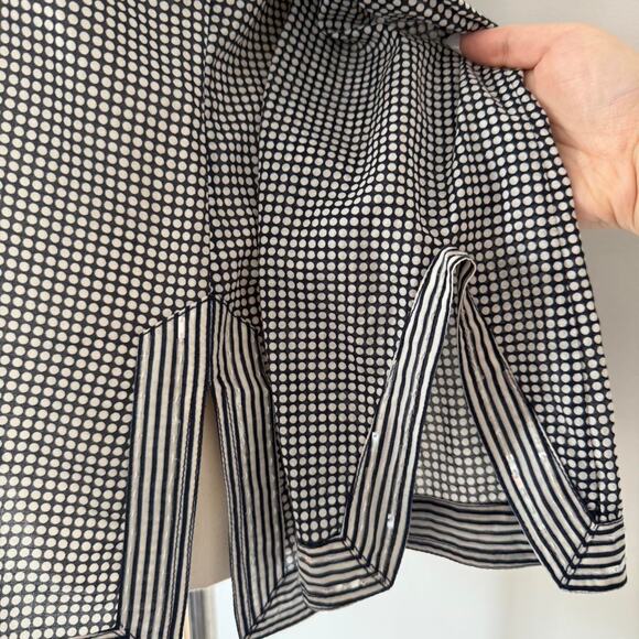 TORY BURCH NAVY/WHITE V-NECK BLOUSE - Picture 3 of 8